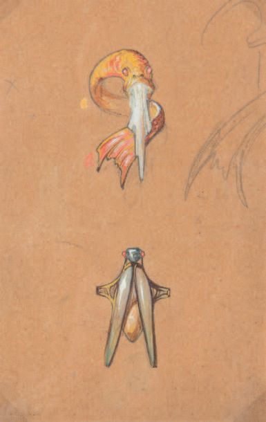 LALIQUE René (1860-1945) (attribué à) Dessin préparatoire pour un bijou. Crayon de...