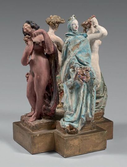 JANNIOT Alfred (1889-1969) «Les quatre saisons «. Sculpture en plâtre à patines poly­chromes,... Gazette Drouot