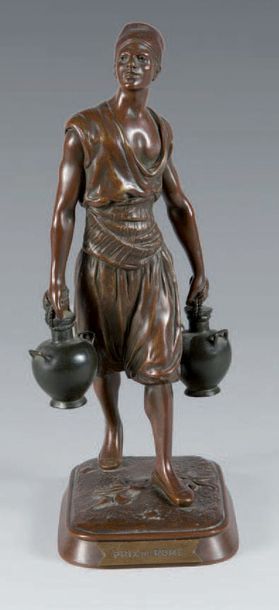 DEBUT Didier (1824-1893) «Porteur d'eau tunisien». Épreuve en bronze à patine brune,...