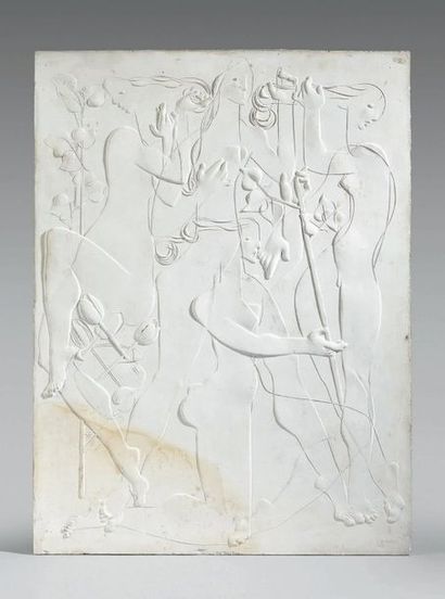 CSAKY Joseph (1888-1971) «Groupe de femmes en transparence», 1948. Bas-relief en...