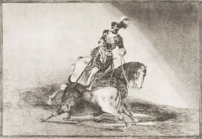 Francisco DE GOYA (1746-1828) Carlos V lançant un taureau sur la place de Valladolid....