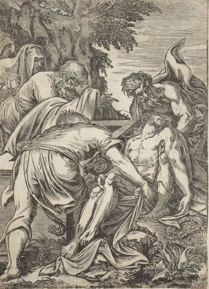 Giuseppe SCOLARI (avt. 1592-1607) La Mise au Tombeau
Gravure sur bois. Belle épreuve....