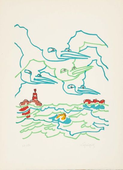 Charles LAPICQUE (1898-1988) Les mouettes
Lithographie en couleurs, signée et numérotée...