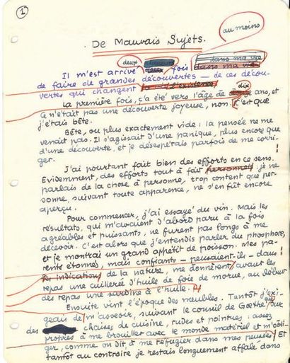 Jean PAULHAN. Manuscrit autographe signé, De mau­vais sujets, [1957]; 10 feuillets...