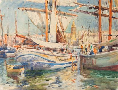 Eugène VILLON (1879-1951) Vue de port, 1913
Aquarelle, signée en bas à gauche et...
