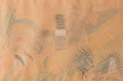 Serge Charchoune (1888-1975) Étude de palmiers
Crayons de couleurs sur kraft, signé...