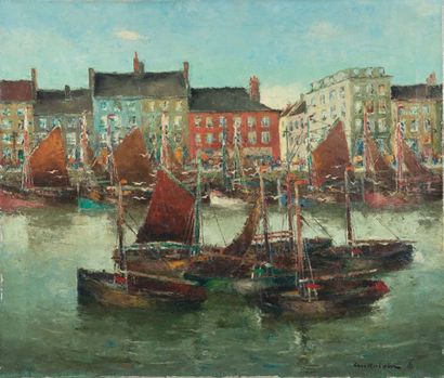 Luc KAISIN (1901-1963) Bateaux au port
Huile sur toile, signée en bas à droite
60...