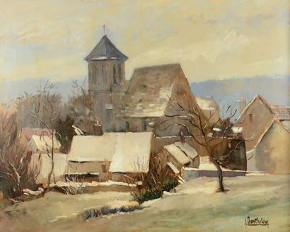 Gérard BARTHELEMY (1927-2016) Neige fondue sur Montigny
Huile sur toile, signée en...