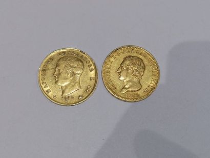 null 
2 pièces de 40 Lires or Italie datées 1813 et 1822