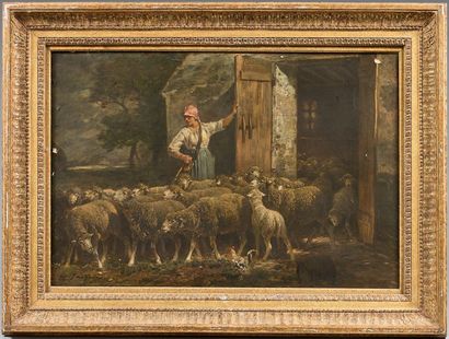 CHARLES JACQUE (PARIS 1813 - 1894) Fermière et ses moutons
Toile. Signé en bas à...