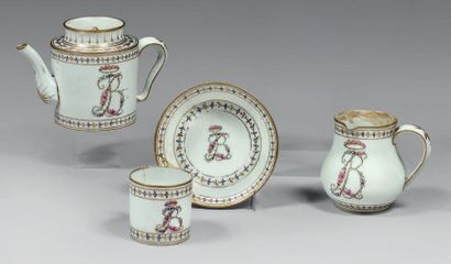 null Partie de service à thé en porcelaine de Paris (Manufacture de la Reine) de...