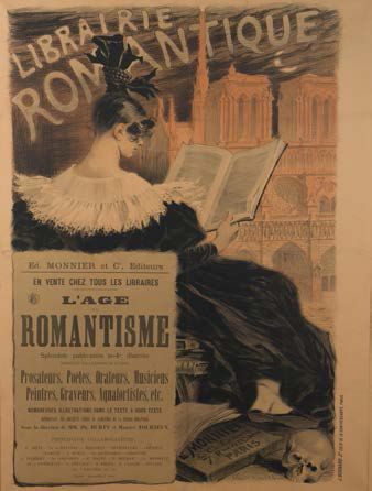 Eugène GRASSET (1845 - 1917) Librairie Romantique.
Lithographie en couleurs, affiche...