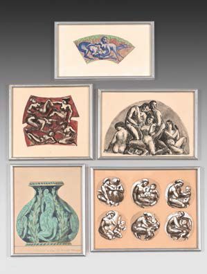 André METTHEY (1871-1920) 5 dessins encadrés. Encre de Chine et aquarelle sur papier...
