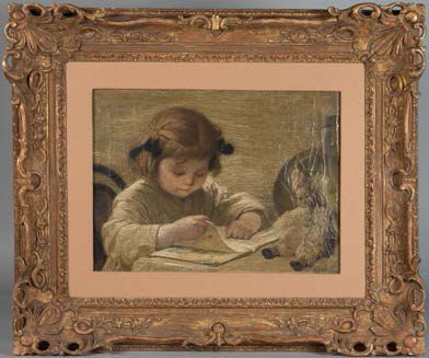 Auguste Dexler TURNER (?-1919) Enfant à sa lecture
Huile sur toile signée en bas...