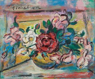 Léo MICHELSON (1887-1978) Bouquet de fleurs
Huile sur toile signée en haut à gauche
46...