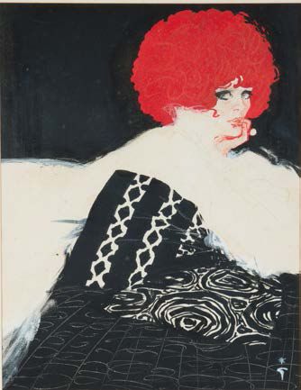 Renato ZAVAGLI-RICCIARDELLI dit René GRUAU (1909-2004) Portrait de femme à la perruque...