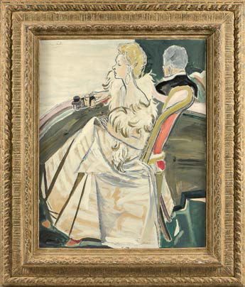 Janie MICHELS (née en 1920) Elégante à l'opéra
Huile sur toile, signée en haut à...