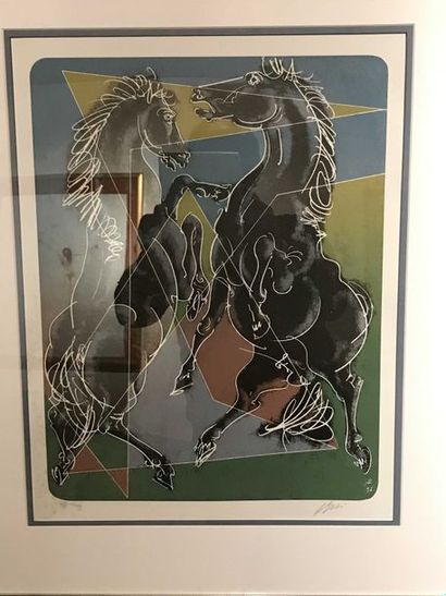 null Lithographie "chevaux affrontée" signée et n°48/150