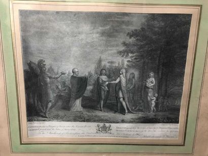 null Gravure en noir « Louis XVI et Charles 1er »