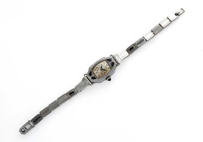 null BULOVA Steel ladies' watch with mechanical movement. - Octagonal case in chiselled...