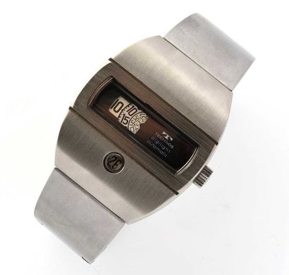 null TECHNOS Digilight, circa 1970 Design watch with jumping hours in steel with...