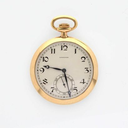 null LONGINES 18K yellow gold (750° millièlmes) pocket watch with mechanical movement....