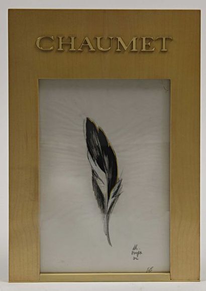 null Drawing enhanced with gouache on a layer representing a feather. This is a brooch...