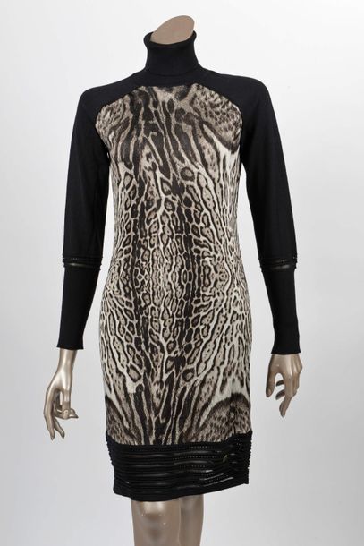 null Roberto CAVALLI – Pure DKNY : robe pull en laine noire en viscose imprimé léopard,...
