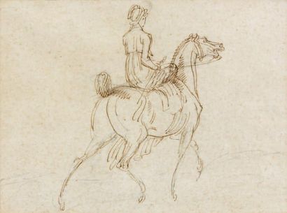 Attribué à Carle VERNET (1758-1836) «Amazone» Crayon, plume et encre brune sur papier....