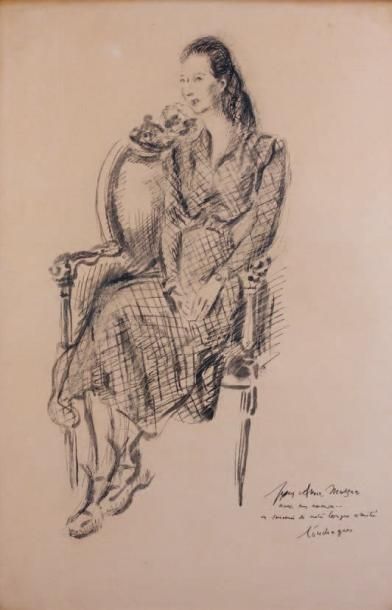 Louis Léon TOUCHAGUES (1893-1974) Jeune femme assise Encre au pinceau. Signée en...