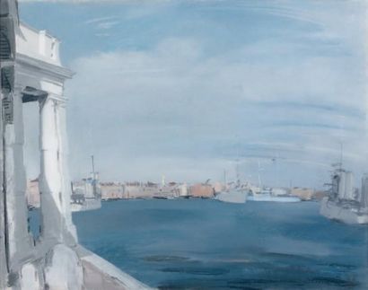 Dimitri BOUCHENE (1893-1993) Port Gouache. Signée en bas à droite. 47,5 x 60,5 cm...