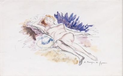 André DUNOYER DE SEGONZAC (1884-1974) Femme allongée Aquarelle. Signée en bas à droite....