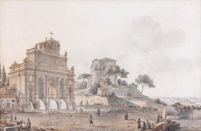 Victor Jean NICOLLE (1754-1826) La fontaine de Paul V à Rome Aquarelle, plume et...