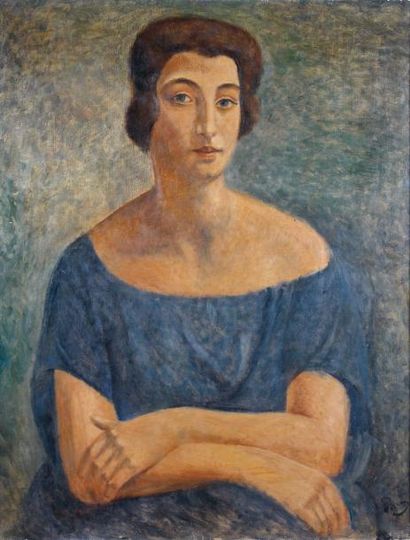 André DERAIN (1880-1954) Buste de femme aux bras croisés, circa 1923 Huile sur toile....