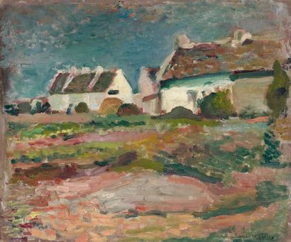 Henri MATISSE (1869-1954) Maisons à Kervilahouen, Belle-Ile, 1896 Huile sur carton....