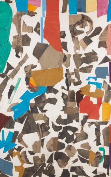 André LANSKOY (1902-1976) Composition Collage. Signé en bas à droite. 94 x 61 cm