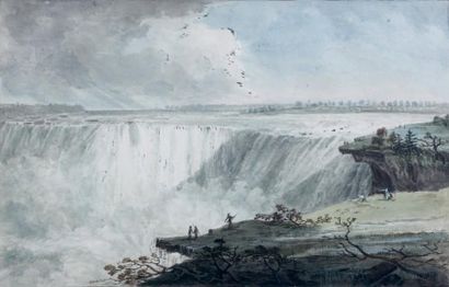 Ecole française du début du XIXe siècle Les chutes du Niagara Aquarelle gouachée,...