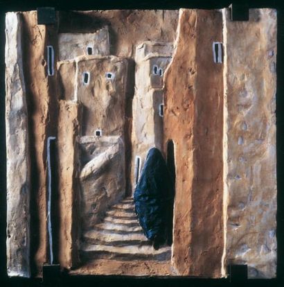 Marie LA VARANDE (XXe siècle) La vallée du Dades Bas-relief en terre cuite vernissée....