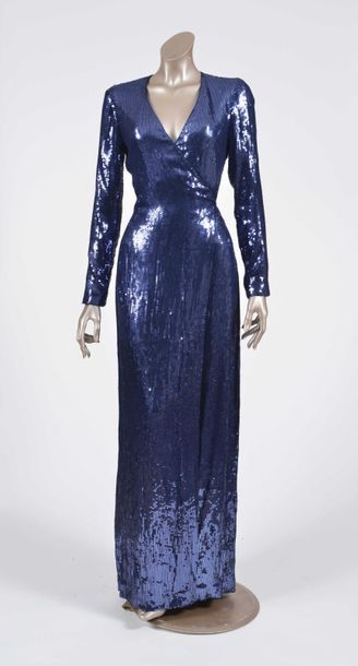 null Diane Von FUSTENBERG : robe longue portefeuille en soie bleu nuit avec application...
