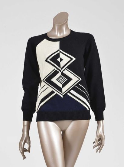 null Emilio PUCCI : pull en laine à motifs géométriques noir et blanc. T. S Très...