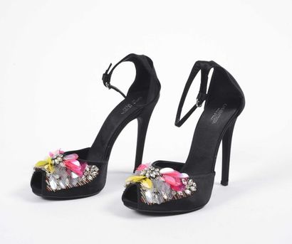 null GIAMBATTISTA VALLI : sandales à hauts talons en cuir et satin à décor de strass...