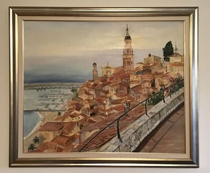 null C.VALIN Ville en bord de mer, oil on canvas signed and dated 1998