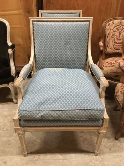 null Pair of Louis XVI style flat back armchairs