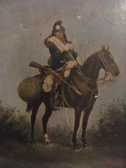 null DETAILLE Edouard (1848-1912) L'artilleur à cheval Huile sur panneau Signé en...