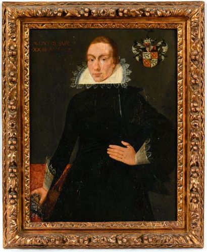 null ANCIENS PAYS-BAS vers 1600 1 - Portrait à mi-corps d’une jeune femme de qualité...