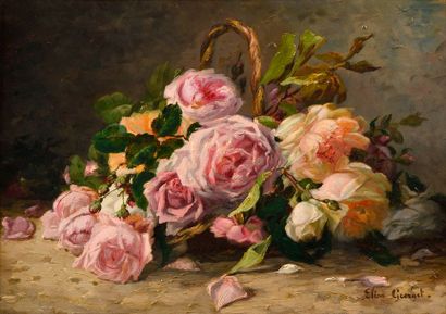 null GEORGET Elisa – Antoinette (? – 1914) Le panier de roses Huile sur toile Au...