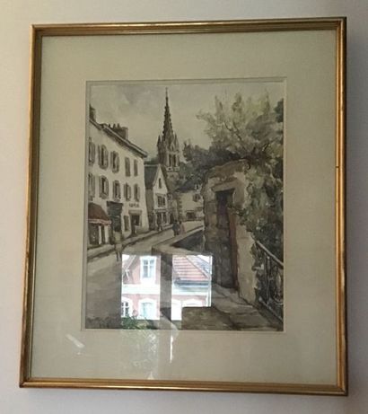 null Gaston GIRAULT, village street, watercolor signed and dated 74