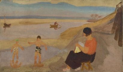 null Jules Emile ZINGG (1882-1942) Mère et enfants en bord de mer (Perros Guirec...