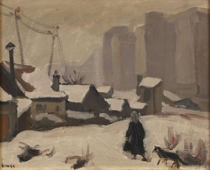 null Jules Emile ZINGG (1882-1942) La zone sous la neige, Paris 1904 Huile sur carton....