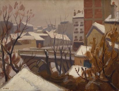 null Jules Emile ZINGG (1882-1942) Montrouge sous la neige vue de la fenêtre de l’artiste...